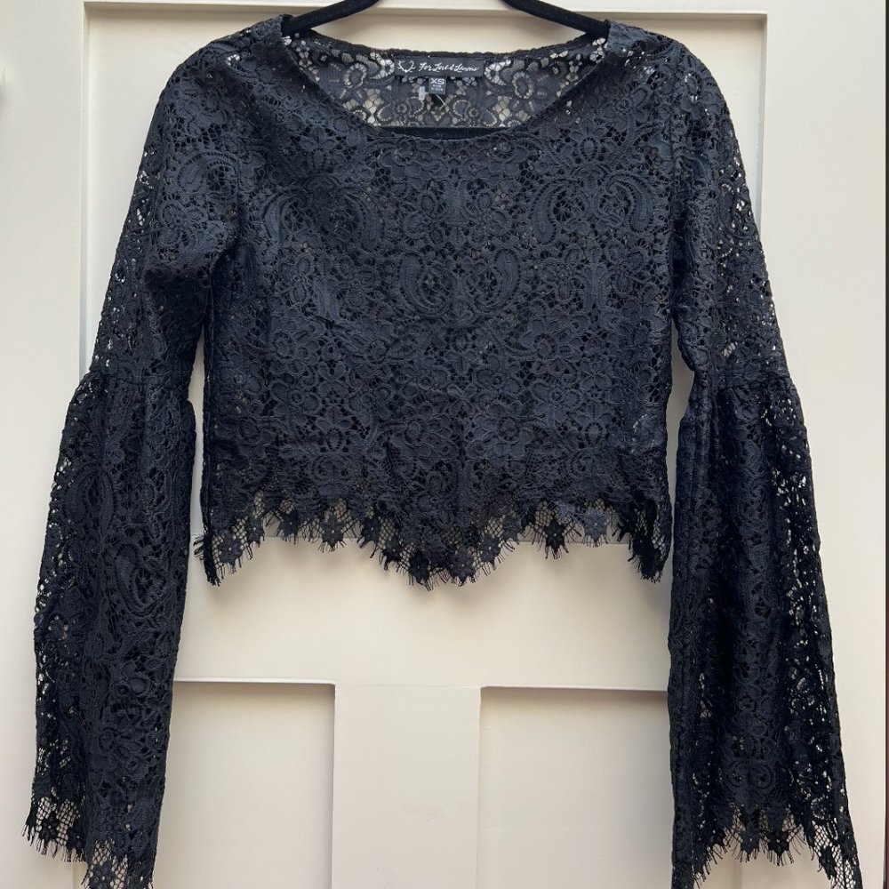 For Love & Lemons Cropped Lace Long Sleeve | Black | XS